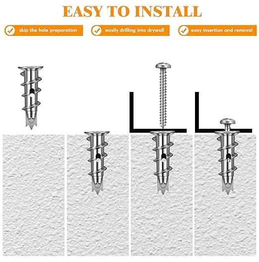 400 Pieces Zinc Self Drilling Drywall Anchors with Screws Kit, Bulk Heavy Duty Metal Wall Anchors and #8 x 1-1/4'' Screw (200 Anchors+200 Screws) Includes