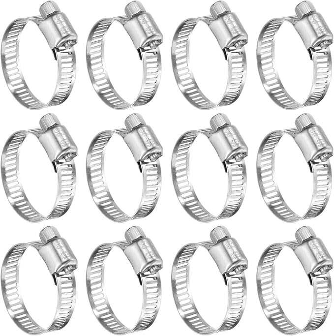 HARFINGTON 12 Pcs Hose Clamp 3/4"-1-1/8" (19-29mm) 304 Stainless Steel Adjustable Worm Gear Hose Clamp with Phillips Screw Assortment Kit for Fuel Line Pipe Plumbing Automotive Tube