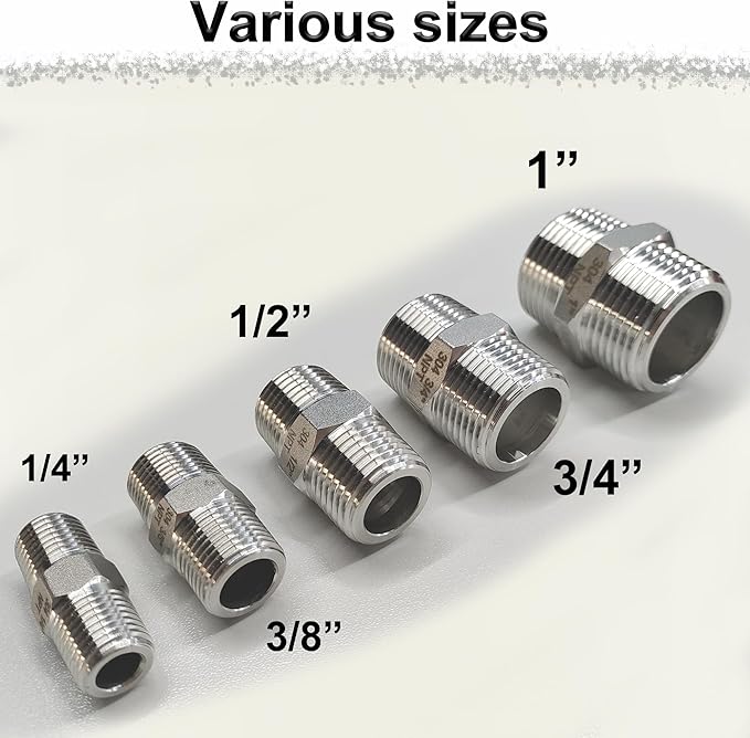 1" NPT Male Hex Nipple Pipe Fittings, 304 Stainless Steel 1 inch Threaded Pipe Adapter Fittings Equal Nipples Connectors, 4pcs Male Straight Connector Pipe Fitting