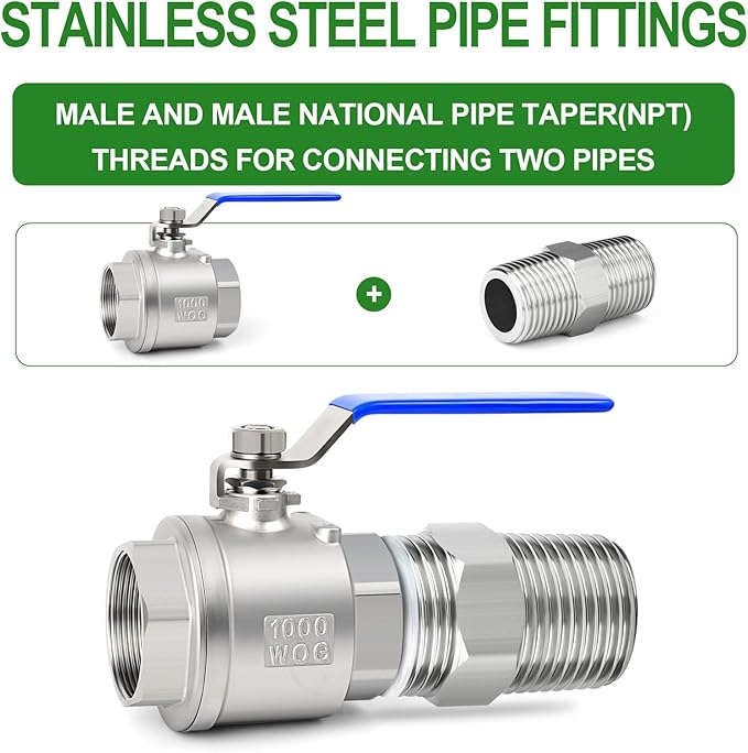 TAISHER 2PCS 304 Stainless Steel New Hex Nipple, 1/4" NPT Male x 1/4" NPT Male, Pipe Adapter Fitting
