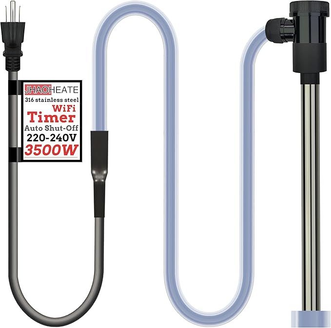3500W 240V Swimming Pool Immersion Water Heater with Wifi Timer & Auto Shut Off – Submersible Electric Heater for Above-Ground Pool, Spa, Hot Tub, Bucket, Baptistry, Baptismal Pool & Bathtub