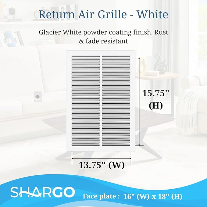 14 x 16 Inch Return Air Vent Cover, Solid Steel HVAC Grille for Wall or Ceiling, White Duct Opening, Durable Return Air Vent Cover, Airflow Ventilation Grille for Home or Office