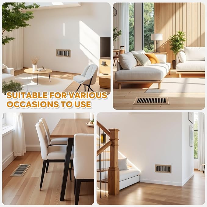 6x10 Floor Register, 4 Pack Brown Floor Vent Covers, Heavy Duty Steel Walkable Floor Vents, Easy Adjust Air Supply Lever, Vent Covers for Home Floor, Air Vent Covers