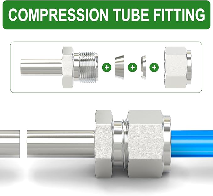 TAISHER 1PCS 316 Stainless Steel Weld Compression Tube Pipe Fitting Connector, 1/8" Tube OD Straight Adapter