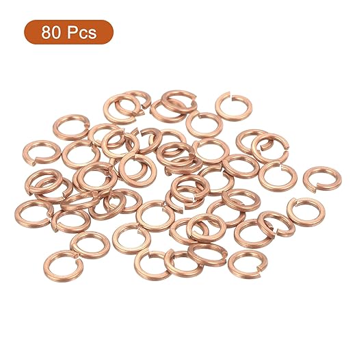 uxcell 80 Pcs Spring Lock Washer, M4 Split Lock Washer Assortment Copper Lock Washers for Screws Bolts Nuts