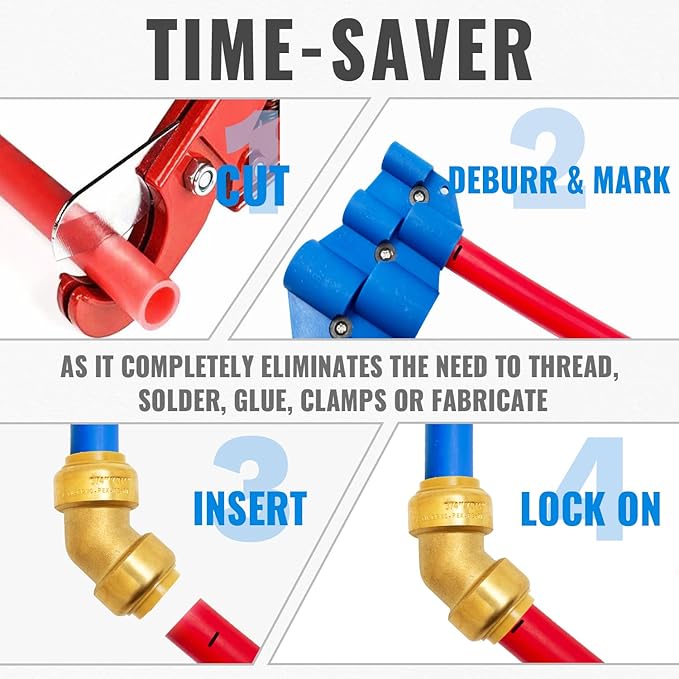 SUNGATOR 3/4 Inch 45 Degree Elbow, No Lead Brass Plumbing Fittings Push to Connect PEX Pipe, Copper, CPVC, PE-RT, with 1 Disconnect Clip, Pack of 3