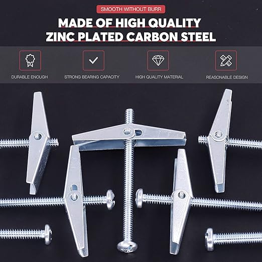 Hilitchi Molly and Toggle Bolt Zinc Plated Steel Philips Round Head Toggle Wing Nut Bolt (60Pcs 1/8 Inch)