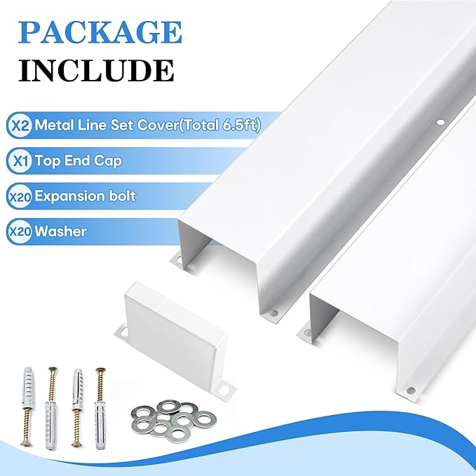 LyPrem 4" W x 6.5Ft L Metal Line Set Cover Kit - Decorative AC Pipe Cover for Ductless Mini Split/Central Air Conditioner/Heat Pump Systems, White