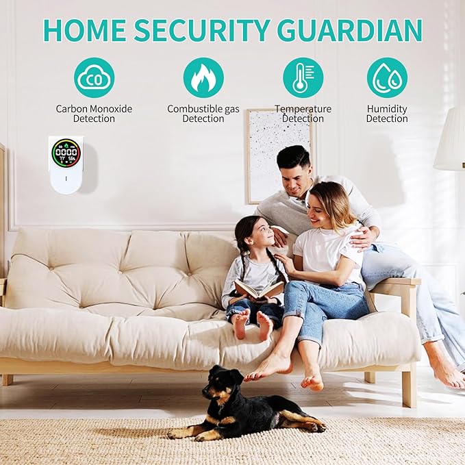 Natural Gas Leak Detector & Carbon Monoxide Detectors - 4-in-1 Plug in Carbon Monoxide Detectors Natural, Propane, Co & Gas Detector, Temperature & Humidity Detectors