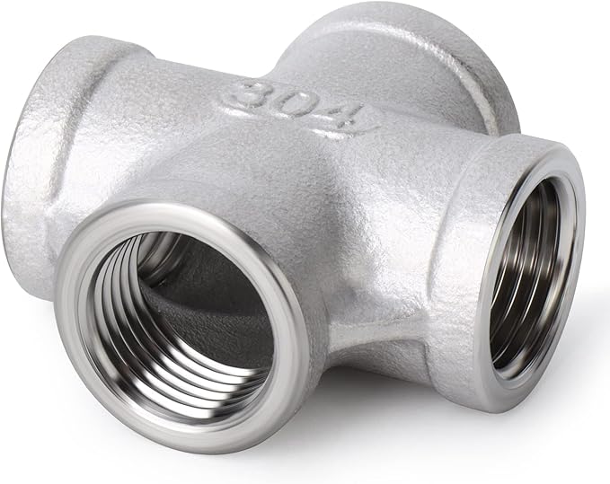 TAISHER 2PCS Stainless Steel 4 Way Pipe Fittings, 3/8" x 3/8" x 3/8" x 3/8" NPT Female Pipe Fittings
