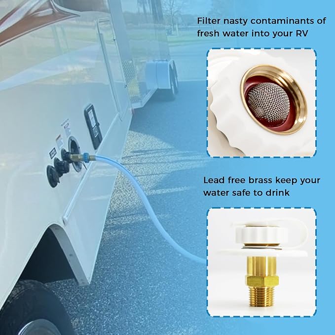 RV Water Inlet Connection City Water Fill Inlet Flange Brass with Check Valve RV Water Hose Connector City Water Fill Flange City Water Hookup for Camper (Black)