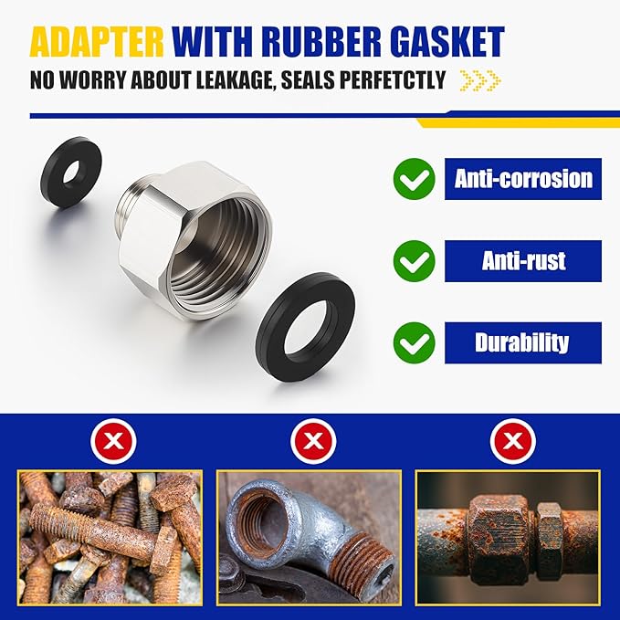 Shimeyao 8 Pcs Brass Water Line Adapter Pipe Fittings in 1/2" Female to 3/8" Male Reducer Adapter Compression Fitting for Bathroom Faucet Supply Hose Pipe Connector with Rubber Washer