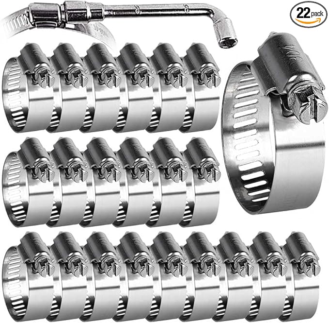 22 Pack Stainless Steel Hose Clamps - Adjustable 3/4'' - 1-1/4'' (18-32mm) Worm Gear Hose Clamps with a Socket Wrench for Plumbing,Automotive And Mechanical Application
