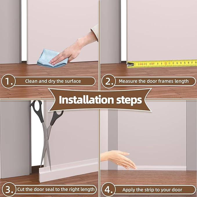 78"" Door Draft Stopper for Bottom of Door, Adhesive Weather Stripping Door Seal for Cold Air Insulation, Under Door Sweep for Exterior & Interior Doors Blocker Noise Dust, White