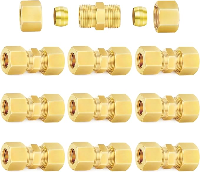 ChillWaves Brass Compression Tube Fitting, 1/8" OD x 1/8" OD Compression Union Connector(10-PACK)