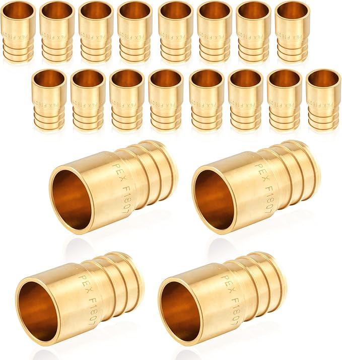 20-Pack HeSun PEX Fittings, 3/4" PEX x 1/2" Female Sweat Adapter (Over Copper Tube), Brass Crimp Fitting for ASTM F1807(PEX1807133-20)