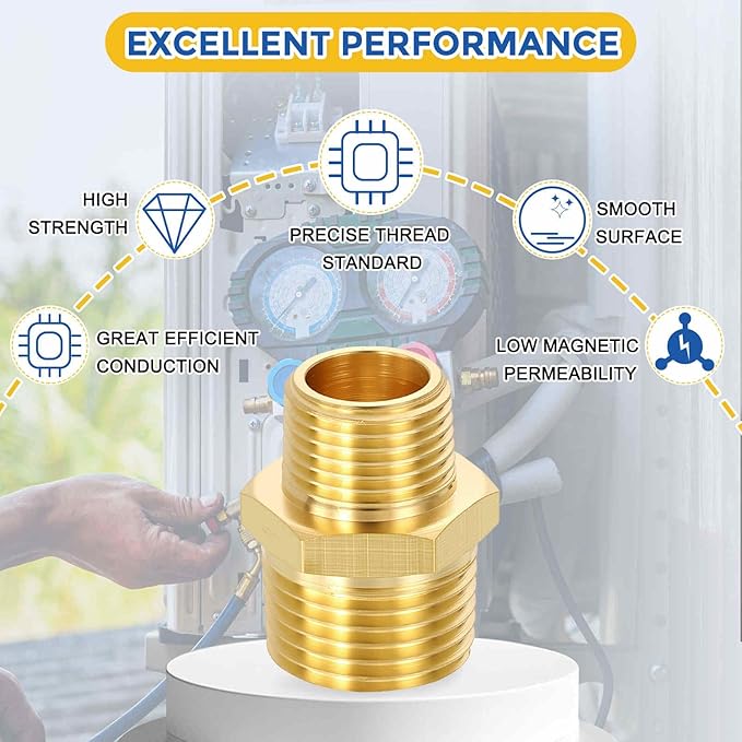 1 Pack Brass Pipe Fittings, 1/2" NPT Male to 3/8" NPT Male Brass Hex Nipple, Male Pipe Adapter Reducer for Air, Oil, LP
