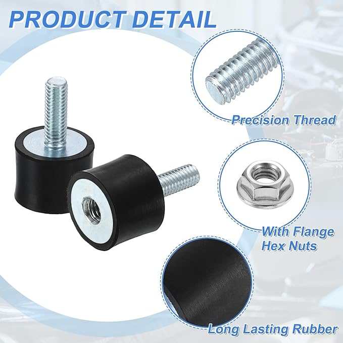 uxcell M6 Rubber Mounts, 4Pcs 20x15mm(DxH) Rubber Cylindrical Anti Vibration Isolator Shock Absorber with Lock Nut for Car Bobbin Generator Air Compressors