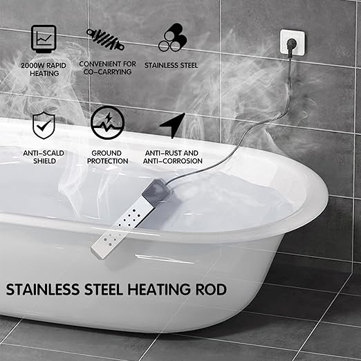 2000W Immersion Water Heater for Pool and Bucket Use, Rapid Heating with Digital LCD Thermometer, Anti-Scald 304 Stainless Steel Guard, Portable&Submersible, Heats 5 Gallon Water in Minutes