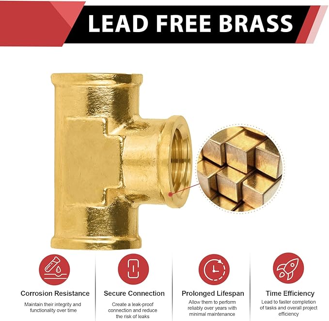 (Pack of 2) EFIELD 1/2" x 1/2" x 1/2" NPT Female Tee, Brass Pipe Fittings,(NPT102)