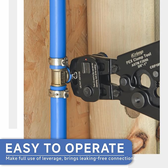 iCRIMP Ratchet PEX Cinch Tool with Removing function for 3/8 to 1-inch Stainless Steel Clamps with 20PCS 1/2-inch and 10PCS 3/4-inch PEX Clamps and Pipe Cutter- All in One