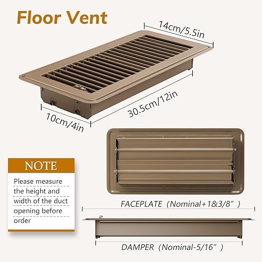 8Pcs Floor Vents Floor Registers 4x12 Inch, Heavy Duty Metal Hot Air Vent Covers 4x12 Inch with Rust-Proof Finish for Home Heater Floor Vent Grilles and Vents