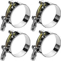 4 Pack 1" T-Bolt Hose Clamps, 304 Stainless Steel Turbo Intake Clamp, Working Range 1.26"-1.46"(32mm-37mm) for 1" I.D. Hose with 5mm Wall Thickness