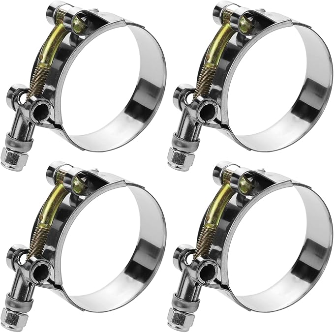 4 Pack 1" T-Bolt Hose Clamps, 304 Stainless Steel Turbo Intake Clamp, Working Range 1.26"-1.46"(32mm-37mm) for 1" I.D. Hose with 5mm Wall Thickness