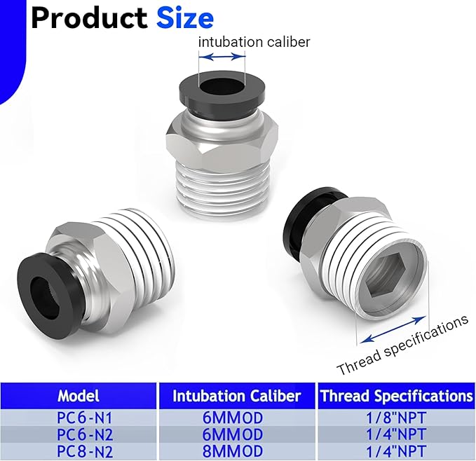 12Packs 6MM OD Tube x 1/4" NPT Thread Straight Push to Connect Fittings,Pneumatic Male Quick Connect Air Line Hose Fittings Accessories