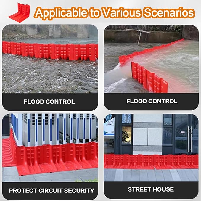 Flood Protection Barrier, 2/3/4/5/6/7/8/9/10/20/30-Pcs Wall Plastic Flood Prevention Board Water Absorbent Dams Diverter Door Dam Flood Barrier Water Barrier(8-Pcs)