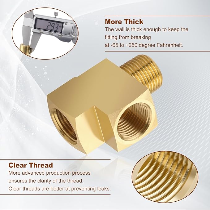 5pcs 3/8" Brass Tee Fittings 3/8" NPT Female Pipe to 3/8" NPT Male to 3/8" NPT Female Brass Barstock Street Tee Pipe Fittings 3 Way for Joining Pipe