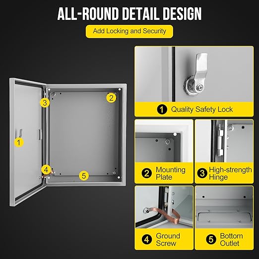 Outdoor Electrical Box,20x16x10 Steel Junction Box, NEMA 4X Electrical Enclosure Box IP66 Waterproof & Dustproof, Universal Electrical Project Box with Lock & Mounting Plate