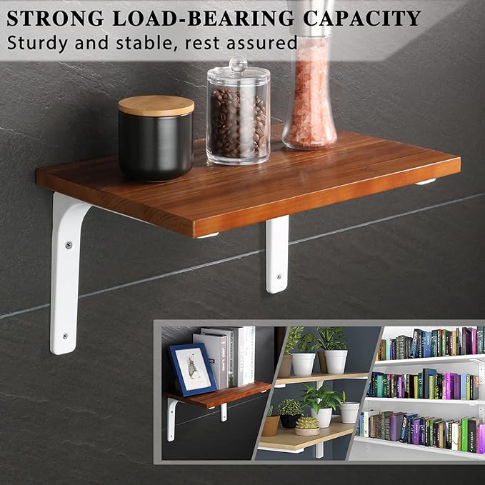 SAYAYO 4 PCS Iron Wall Shelf Bracket, 4 x 4 Inch Heavy Duty Shelf Support Bracket Decorative Joint Angle Bracket, Bright White