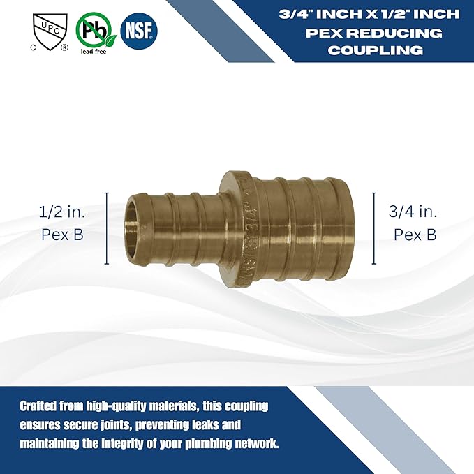 5 Pcs XFITTING Pex 3/4 Inch x 1/2 Inch Pex Coupling, Pex Reducing Coupling, 26-4-7=5XX