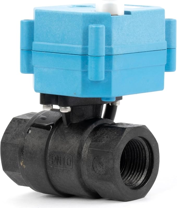 U.S. Solid 3/4” PPE Motorized Ball Valve with US Plug - Plastic Electrical Ball Valve, 2 Wire Auto Return, AC 110~230V, Normally Closed