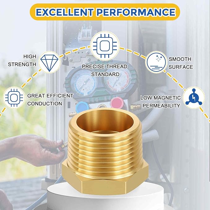 5 Pack Brass Pipe Fittings, 3/4" Male NPT to 3/8" FeMale NPT Brass Hex Bushing Reducer, Hose Tube Threaded Adapter for Air, Oil, LP