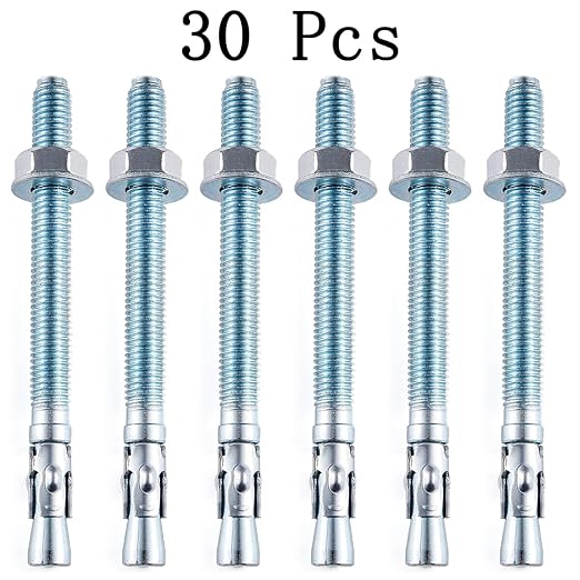 30 Pcs M12 x140mm Zinc-Coated Wedge Anchors for Heavy Duty Concrete Wall Anchor Cement Wall Base Bracket Concrete Mounting (30, M12 x140)