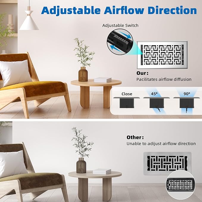 Floor Registers 6x12 Inches - 3 Pack Heavy Duty Walkable Steel Floor Vents Ease Adjust Air Flow Direction Vent Covers for Home Floor Satin Nickel Floor Vent Covers