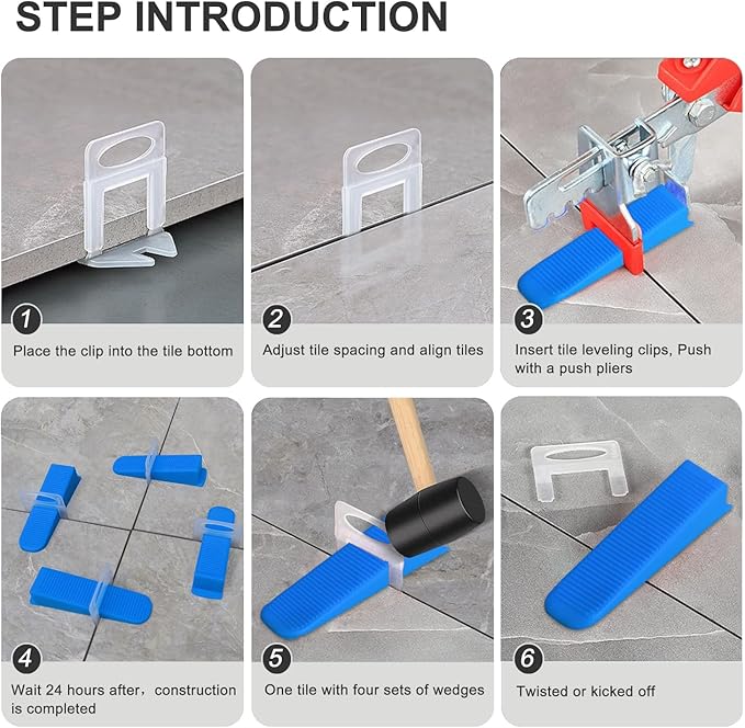 Tile Leveling System 1/16" Spacers Tile Leveler clips 2000pcs DIY Tile Leveling Spacers Tile Leveling System for Professional Ceramic and Stone Installation
