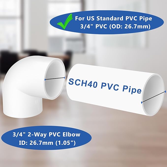 3/4 Inch PVC Fittings Elbow 90 Degree 2-Way 14-Pack, PVC Pipe Fitting Connector for Building Furniture, DIY Corner Elbow Fitting for Pipe Connections, Greenhouse, Shed and Tent Connection, Pool