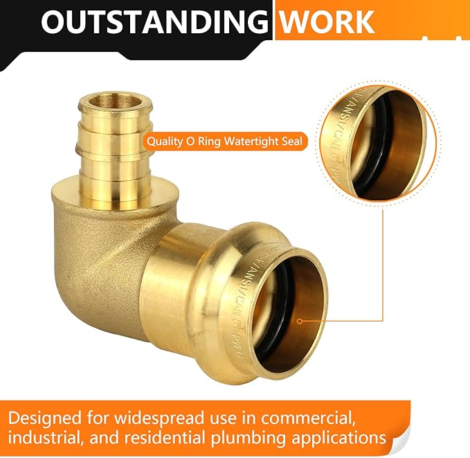 50-Pack HeSun Copper Press Fitting Elbow, 3/4" PRESS X 1/2" PEX-A F1960 Expansion Elbow, LF Brass