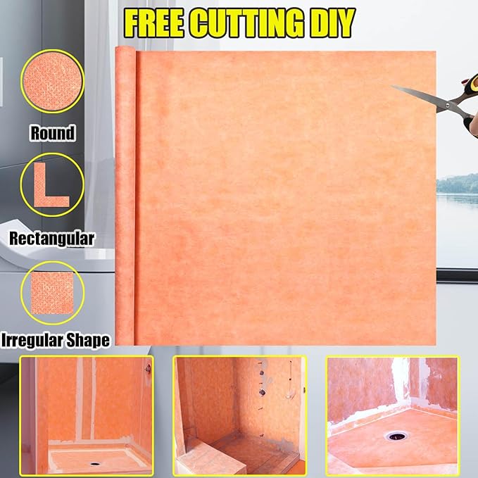 Waterproof Membrane for Shower 3.8 ft x 87 ft / 324 Square Feet Waterproofing Shower Membrane 19.7mil Thickness Waterproof for Sauna Bathroom Walls Tile Underlayment 324 sqft Polyethylene Fabric Roll