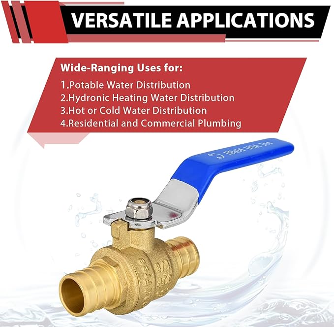 10-Pack EFIELD 3/4 Inch Barb Crimp Pex Brass Full Port Shut-off Ball Valve for Plumbing Application, Blue Level,(VALVE018)