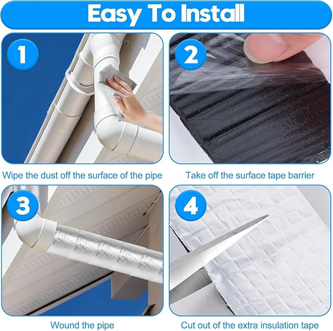 4IN x 33FT Outdoor Pipe Insulation Wrap, Pipe Insulation Foam Tape, Self-Adhesive Insulating Foam Tape for Winter Freeze Protection for Cold and Hot Water Pipes, Reduce Heat Loss