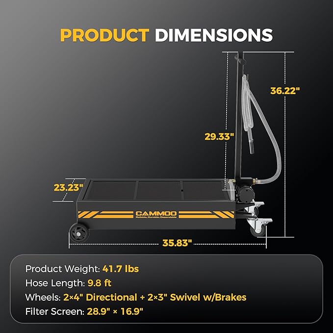 15 Gal Electric Oil Drain Pan, 110V High-Flow Pump, 9.8 FT Hose, 200 W Motor, 2 Locking Swivel Casters and 2 Directional Wheels Stable, Folding Handle, Heavy-Duty for Trucks, RVs, SUVs, Black