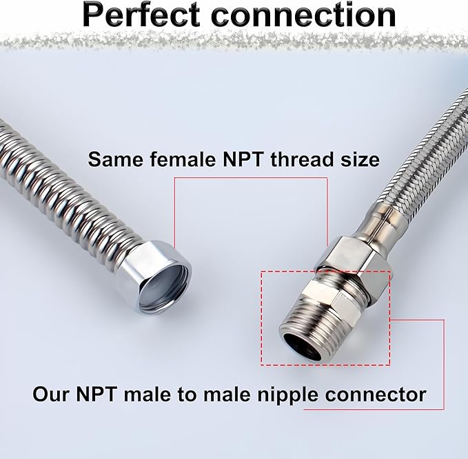 3/8" NPT Male Hex Nipple Pipe Fittings, 304 Stainless Steel 3/8 inch Threaded Pipe Adapter Fittings Equal Nipples Connectors, 4pcs Male Straight Connector Pipe Fitting