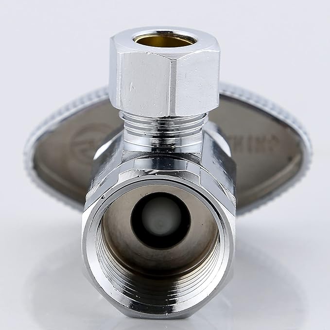 (5-Pack) Cyrret Angle Stop Shut off Valve Multi-Turn 1/2-Inch FIP Inlet X 3/8-Inch Compression Outlet, No Lead Brass Chromed, CUPC NSF AB1953 Approved