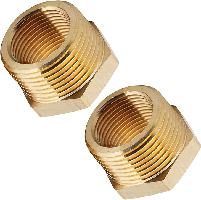 2pcs 1" NPT Male x 3/4" NPT Female Brass Reducer Hex Bushing Threaded Fitting Adapter by CX WONDERLAND