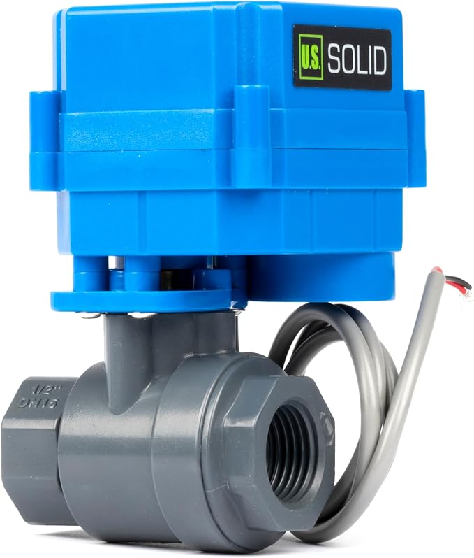 U.S. Solid 1/2 inch UPVC Motorized Ball Valve - AC 85V-265V Plastic Electrical Ball Valve with Full Port, 2 Wire Auto Return, Normally Closed