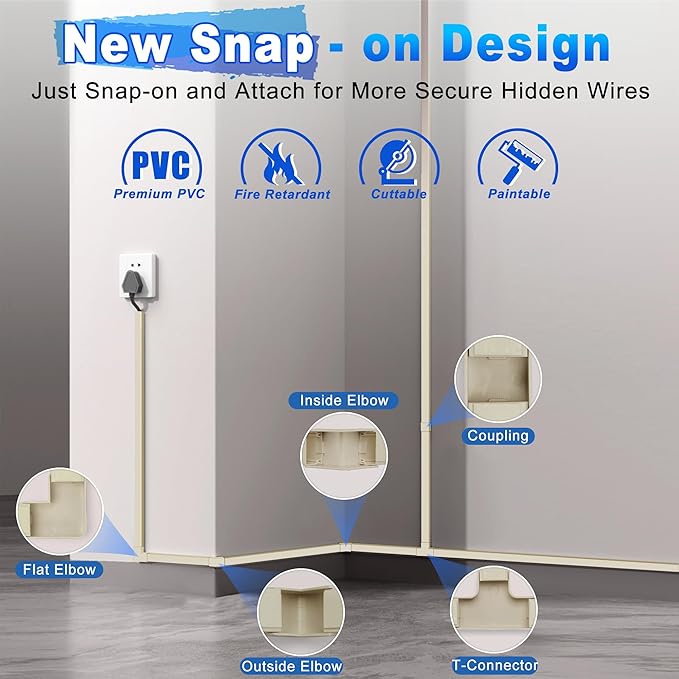 392.5in Wire Covers for Cords Kit - Beige Cord Cover, Wall Wire Hiders, TV Cable Hider, Cord Hider - Mounted TV, Cord Concealer - 25 x 15.7 W 0.95H 0.55in